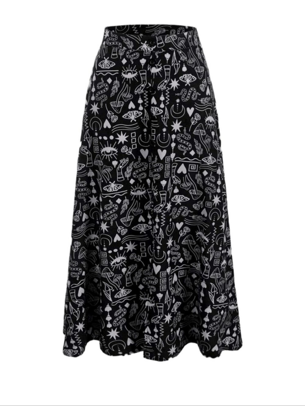 ROMWE Black & White Patterned A-Line Maxi Skirt